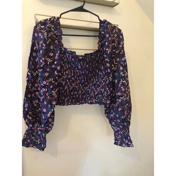 Band of Gypsies Band of the Free Womens Agathe Purple Floral Smocked Top Size XS - Picture 3 of 8